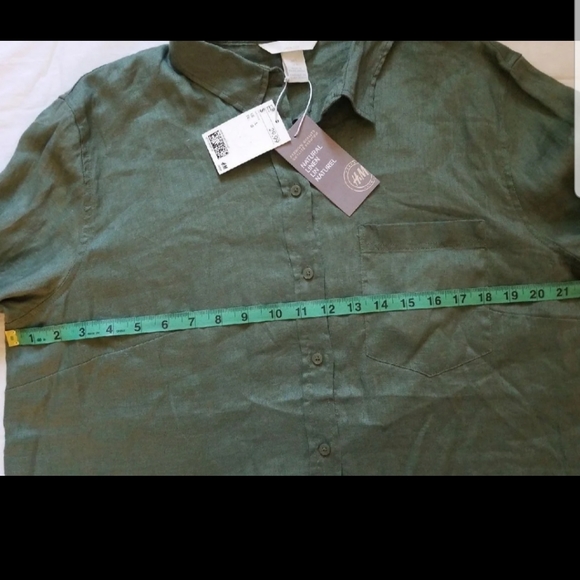 Apple green linen shirt for women L - Picture 2 of 6